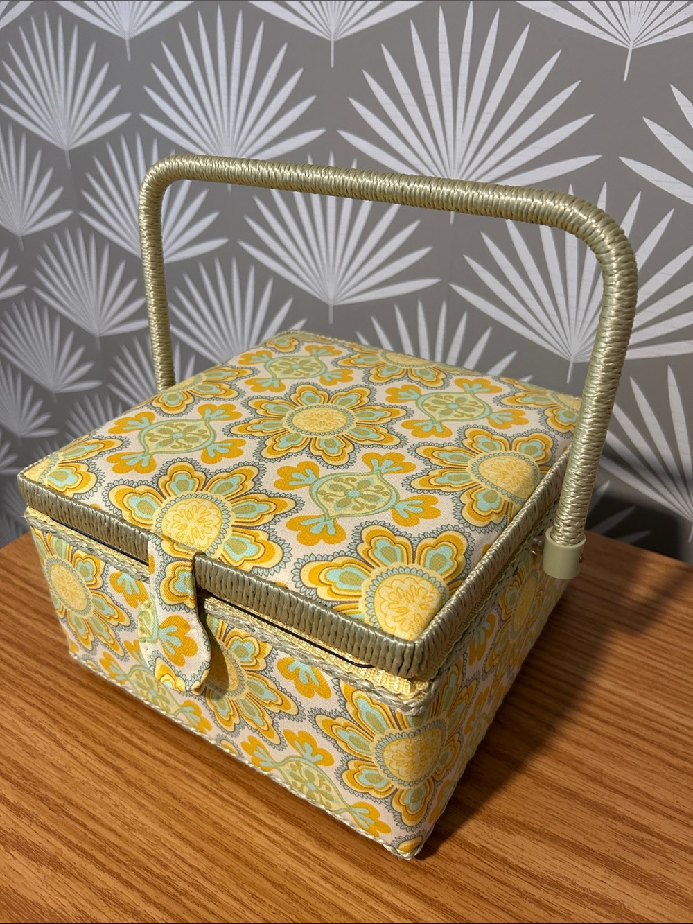 Stylish Yellow Floral Sewing Basket with Handle